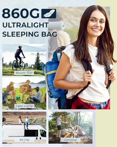 Image of Sleeping Bag, Ohuhu 3 Season Warm Weather Lightweight Portable Sleeping Bags Adult Kids Backpacking Sleeping Bag with Carry Bag for Camping Hiking Backpacking and Outdoors 15-22℃