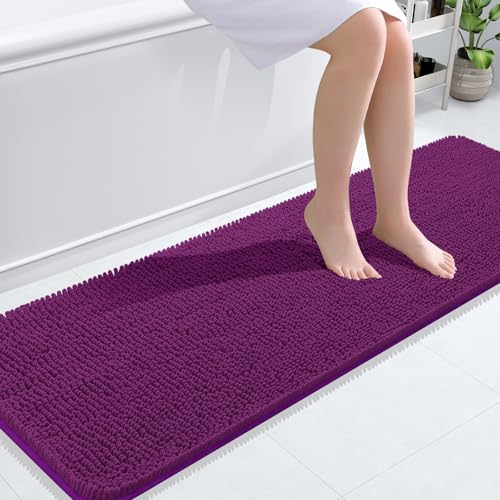 Image of OLANLY Bathroom Runner Rugs 59x20, Extra Soft Absorbent Chenille Bath Rugs, Rubber Backing Quick Dry, Machine Washable Long Bath Mats for Bathroom Floor, Tub and Shower, Home Decor Accessories, Purple