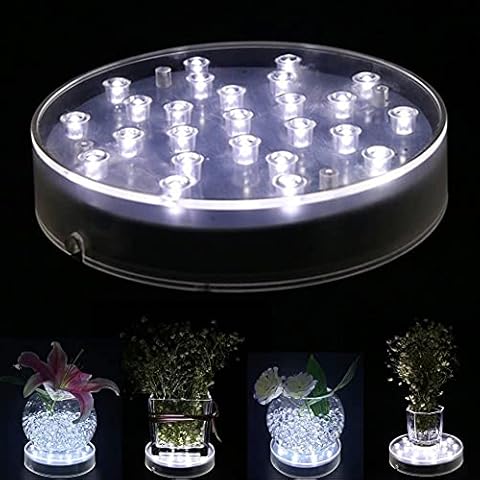 LACGO 6'' Clear Case Round Acrylic LED Vase Base Plate Light, with 25 Bright White LEDs, Battery-power & USB Changeable Cable, Perfect for Home, Display Stand Table Centerpiece Decor(Pack of 1) Cover