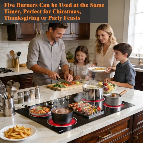 Image of Electric Cooktop 30 Inch(Cut-out Size: 29.13 inchx19.3 inch) - 8400W High Power 5 Burners Electric Stove, Built-in 30 Inch Burner Knob Control, Timer, Safety Lock, 240V Hard Wired (No Plug)