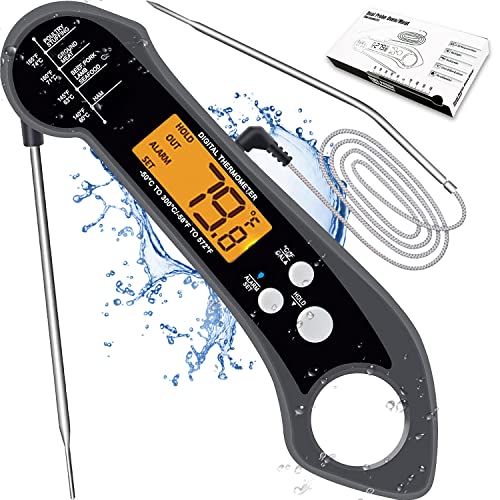 GR Smith - Digital Meat Thermometer - Fast & Precise Food Thermometer with Magnet - Dual Probe, Alarm, Backlight - Grill & Cooking - Outdoor Camping & Kitchen Accessories - Water Proof - Black