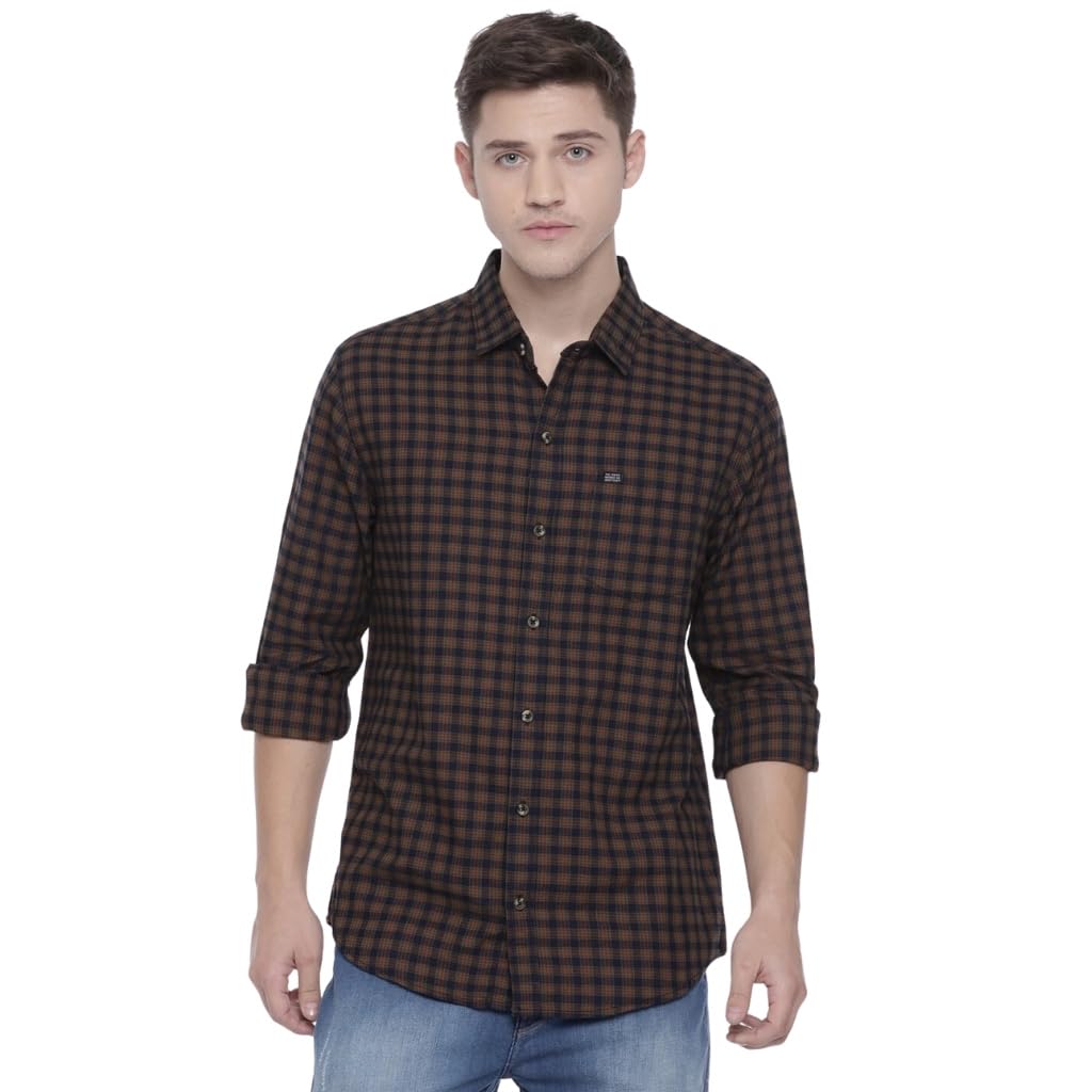 The Indian Garage Co Men’s Cotton Slim Fit Checkered Full Sleeves Cutaway Collar Casual Shirt