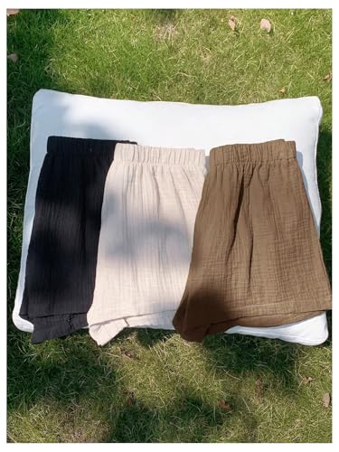 Image of MakeMeChic Women's 3 Pack Linen Shorts Gingham Striped Beach Shorts | Summer, Plaid, Cover Up Shorts