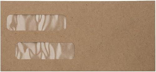 LUXPaper Sobres de factura de doble ventana, despegar y prensar, 4 18 pulgadas x 9 18 pulgadas, bolsa de comestibles marrón, 70 libras, texto  1,000