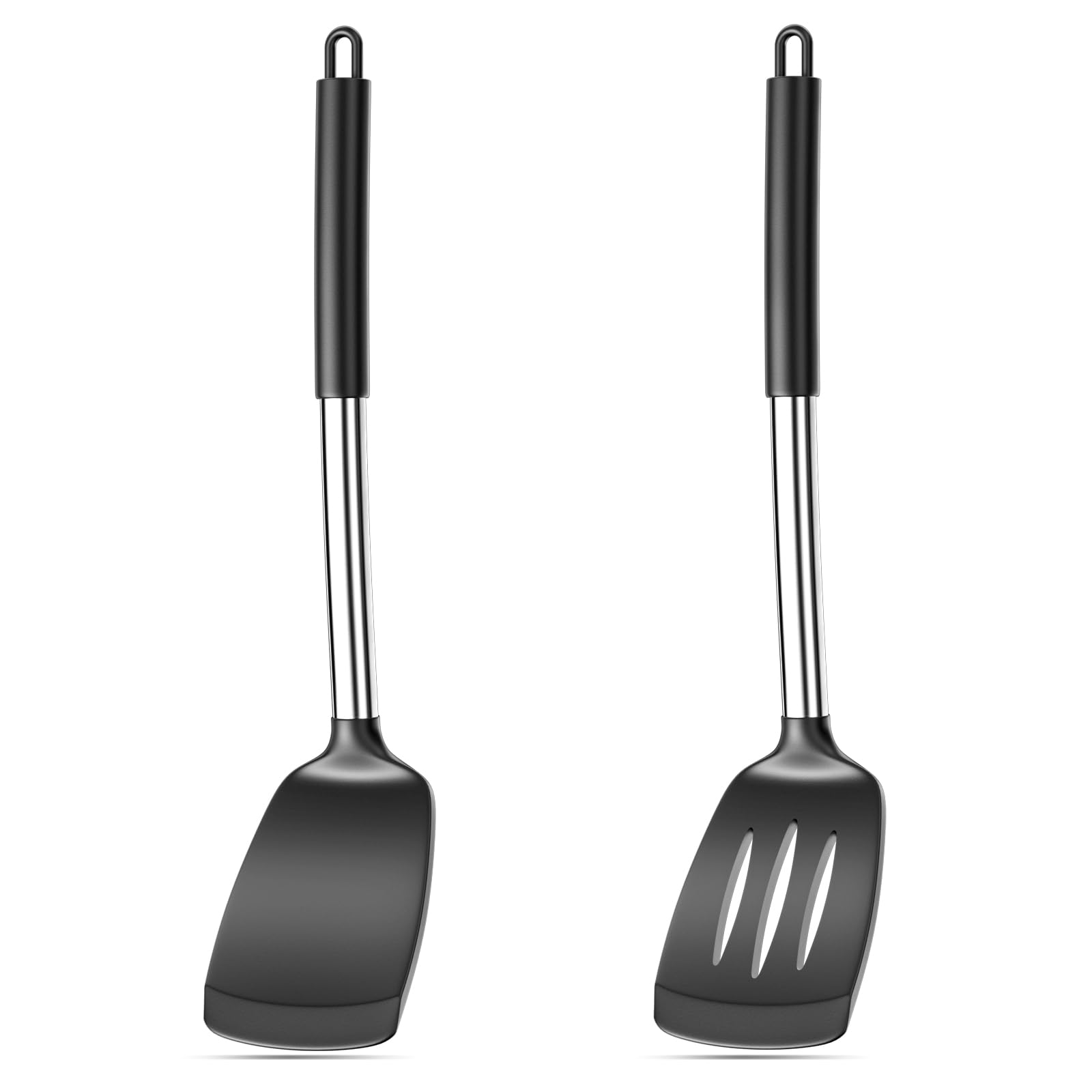 Avesteir 2 Piezas Espatula Silicona, Espátulas de Cocina Antiadherente Resistente al Calor 35cm, Espátulas de Silicona con Núcleo Acero Inoxidable, Utensilios de Cocina para Hornear Tortitas (Negro)