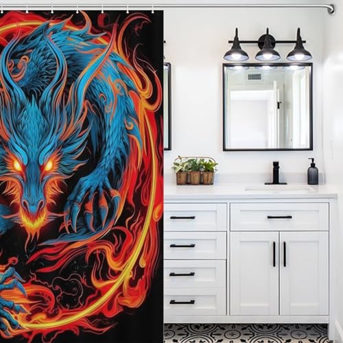 Rideau de douche dragon anti-projections en polyester lavable 140x183 cm