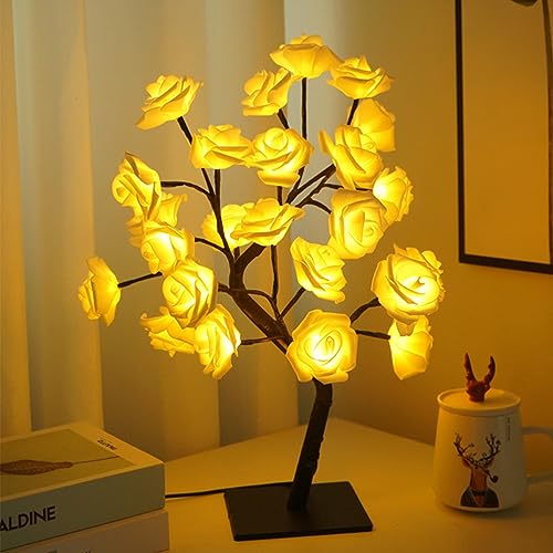 Iluminación, Home Improvement VIDA4U Lámpara Bonsái de 24 Rosas, Luces Artificiales con Ramas Ajustables Alimentadas por USB, Lámpara Nocturna de Mesa para la Decoración del Hogar,...