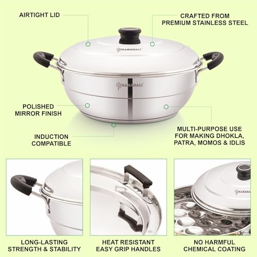 Image of MAHABALI KITCHENWARE SB Prime IB Multi Kadai with Steel Lid & 6 Plates | Idly, Mini Idly, Dhokla & Patra Maker Set | Includes 2 Idly Plates, 1 Mini Idly Plate, 2 Dhokla Plates & 1 Patra Plate