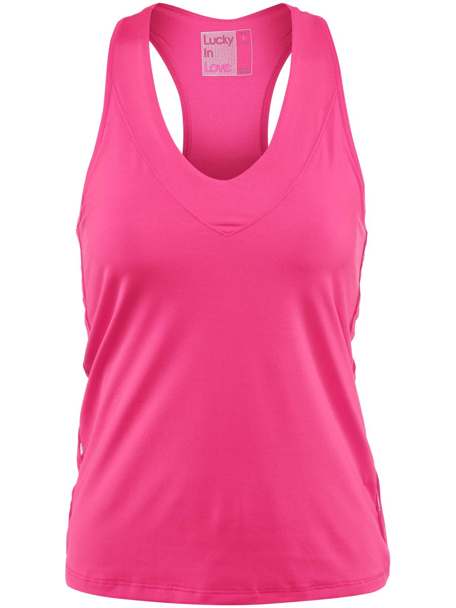 Lucky In Love Women's Shocking Pink V-Neck Tank With Bra S