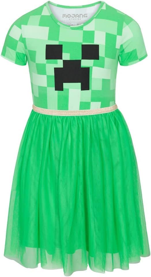 Minecraft Girl's Dress with Creeper - Green Cosplay Dress for Little and Big Girls 4-162
