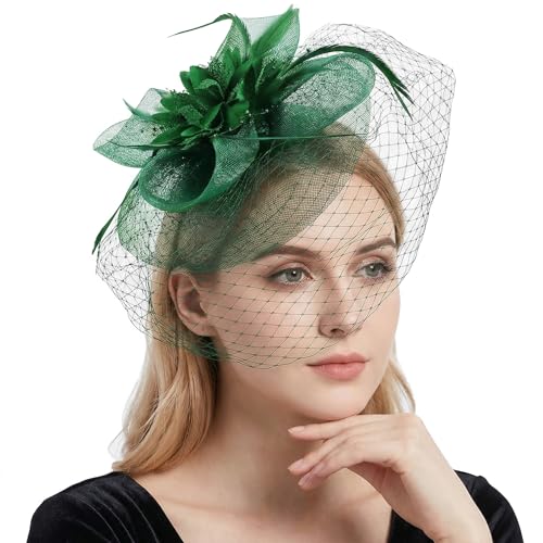 Image of DRESHOW Women Fascinator Hats Tea Party Hat Vintage Pillbox Hat Headband for Cocktail