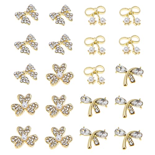 Mikinona 20Pcs Rhinestone Pearl Bow Nail Charms Nail Decorations for Elegant Manicure Stylish Nail Art Accessories for Themed Parties Birthdays and Special Occasions