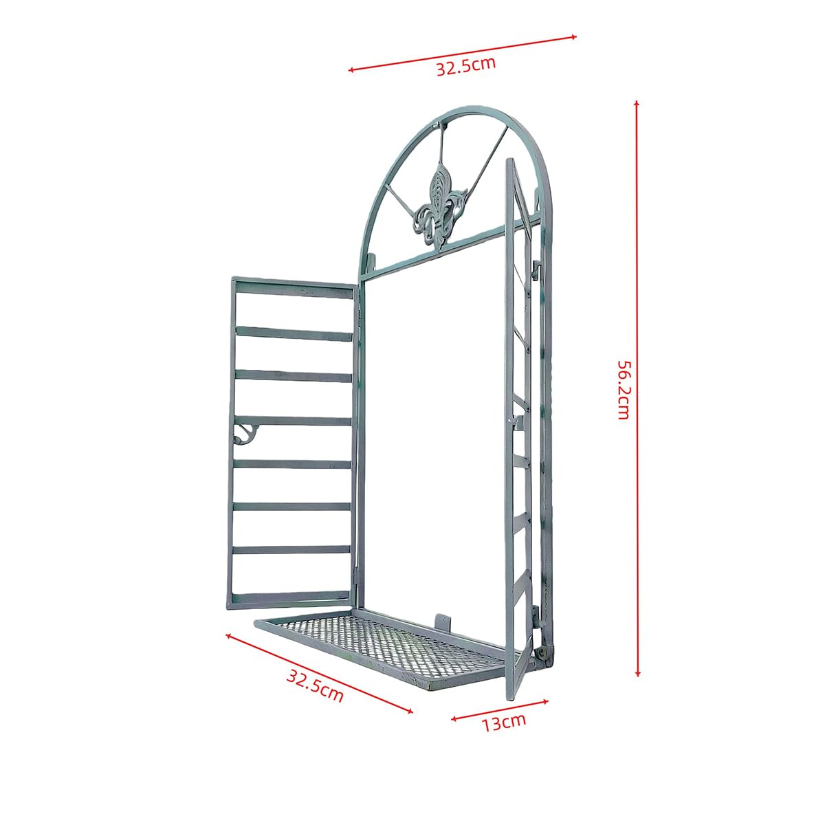 Rustikale Deko-Fenster mit Bogen zum Öffnen Sprossen-Fenster auf Platte Scheunenfenster Fensterrahmen Fensterladen Fenster Attrappe Metall Eisen Wanddekor für Gartendeko (Antik Grün)