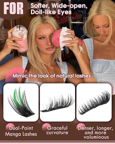 Image of Wispy Manga Lash Clusters Natural Eyelash Clusters Fairy Cluster Eyelash Extensions Anime Individual Lashes C Curl Lash Extension Waterproof DIY Eye Lashes Cluster