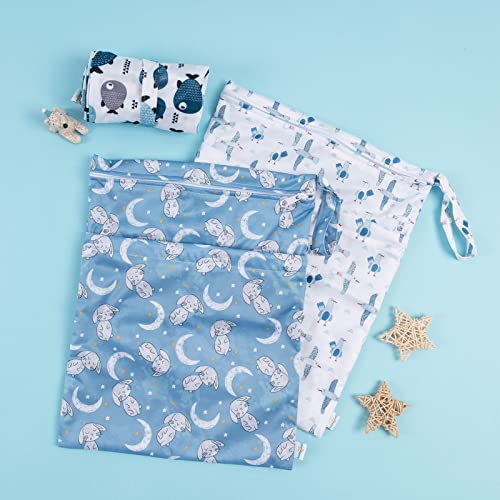 Image of Babygoal Wet Dry Bags for Baby Cloth Diapers, Washable Travel Bags, Beach, Pool, Gym Bag for Swimsuits & Wet Clothes with Two Zippered Pockets 3 Pack, 3LN28