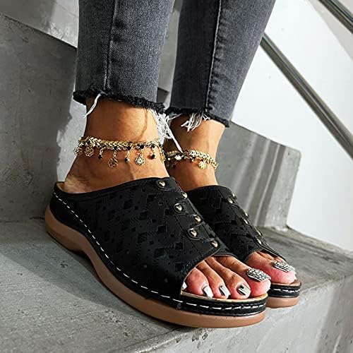 USYFAKGH Women Walking Sandals Platform Flip Flops For Women Black Fashion Women Summer Hollow Out Wedges Shoes Beach Peep Toe Breathable Sandals Black | Image 3