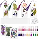 Fuyoooo 376 Pcs Dried Flower Bookmark Making Kit, 150 DIY Bookmark Laminating Pouches with 150 Tassels and Puncher DIY Project Gifts for Mother's Day Women Book Lovers(2 x 6 Inch,Purple)