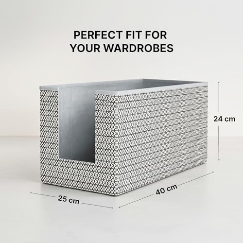 Image of DALUCI Shirt Stacker & Clothes Organizer for Wardrobe | Non-Woven Foldable Storage Box for Cupboard, Closet & Bedroom | Strong Collapsible Fabric Organizer | 40x25x24 cm - Pack of 3 (Grey)