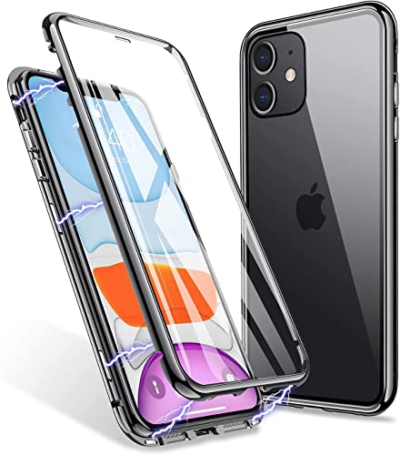Carcasa de cristal templado para iPhone 12 Pro Max magnética transparente protección integral (negro)