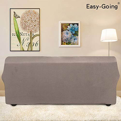 Image of Easy-Going Stretch 4 Seater Sofa Slipcover 1-Piece Sofa Cover Furniture Protector Couch Soft with Elastic Bottom for Kids, Polyester Spandex Jacquard Fabric Small Checks Taupe