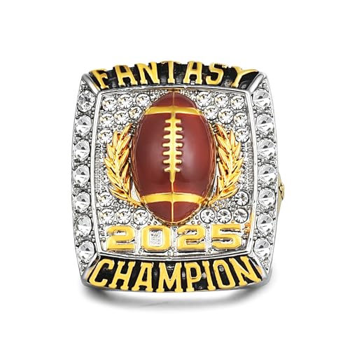 2025 Fantasy Football Champion Ring with Brown football Raised - Premium Unstoppable Trophy Ring with Zircon - Commemorative Gift for Fantasy League Winners​2