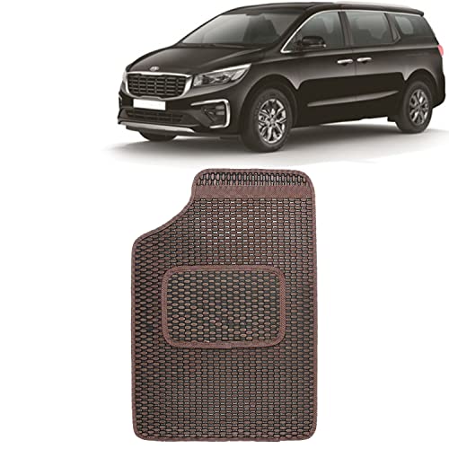 Image of Kingsway Dotted Design Car Floor Foot Mats Universal Fit for Kia Carnival, Model Year : 2020 Onwards, Water and Dustproof, Color Brown, Set of 5 Pieces
