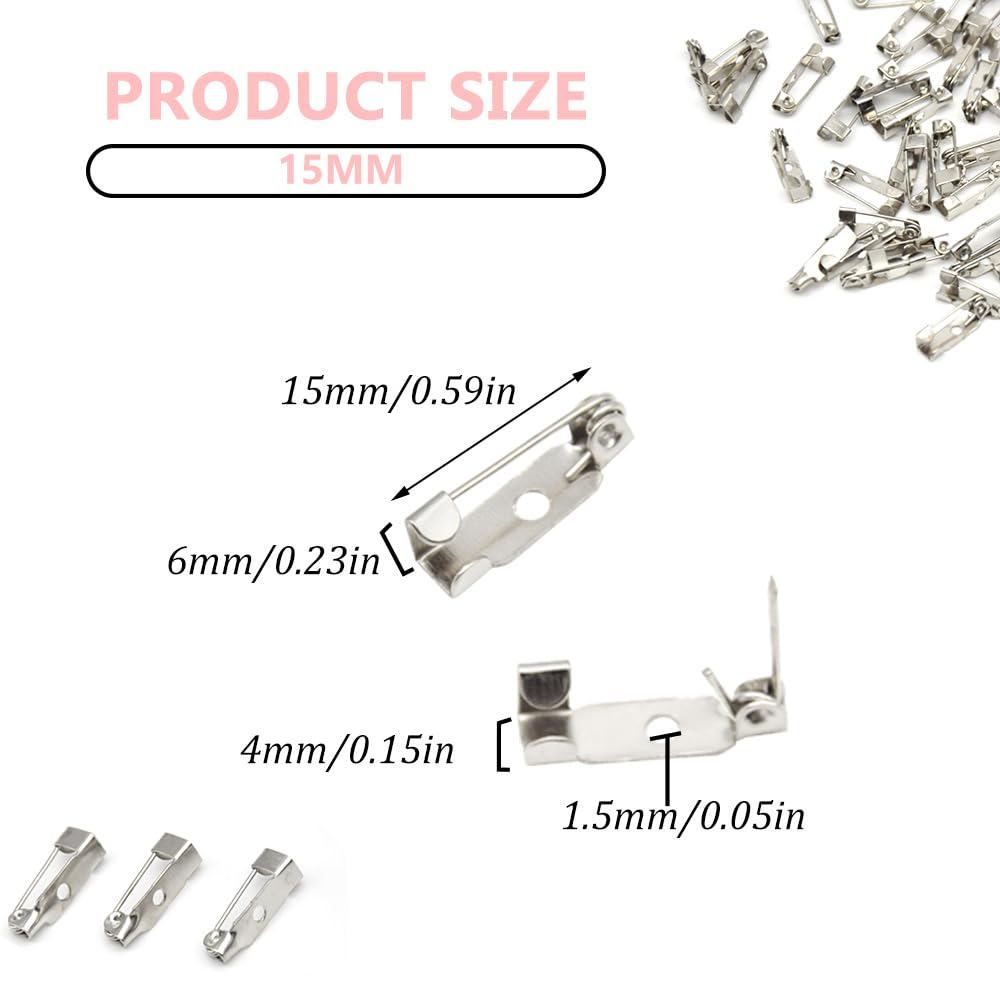 Yosawa 200 Pcs Brooch Pins, Backs with Safety Clasp, Locking Pins for DIY Crafts, Name Tags, Jewelry Making (15mm)