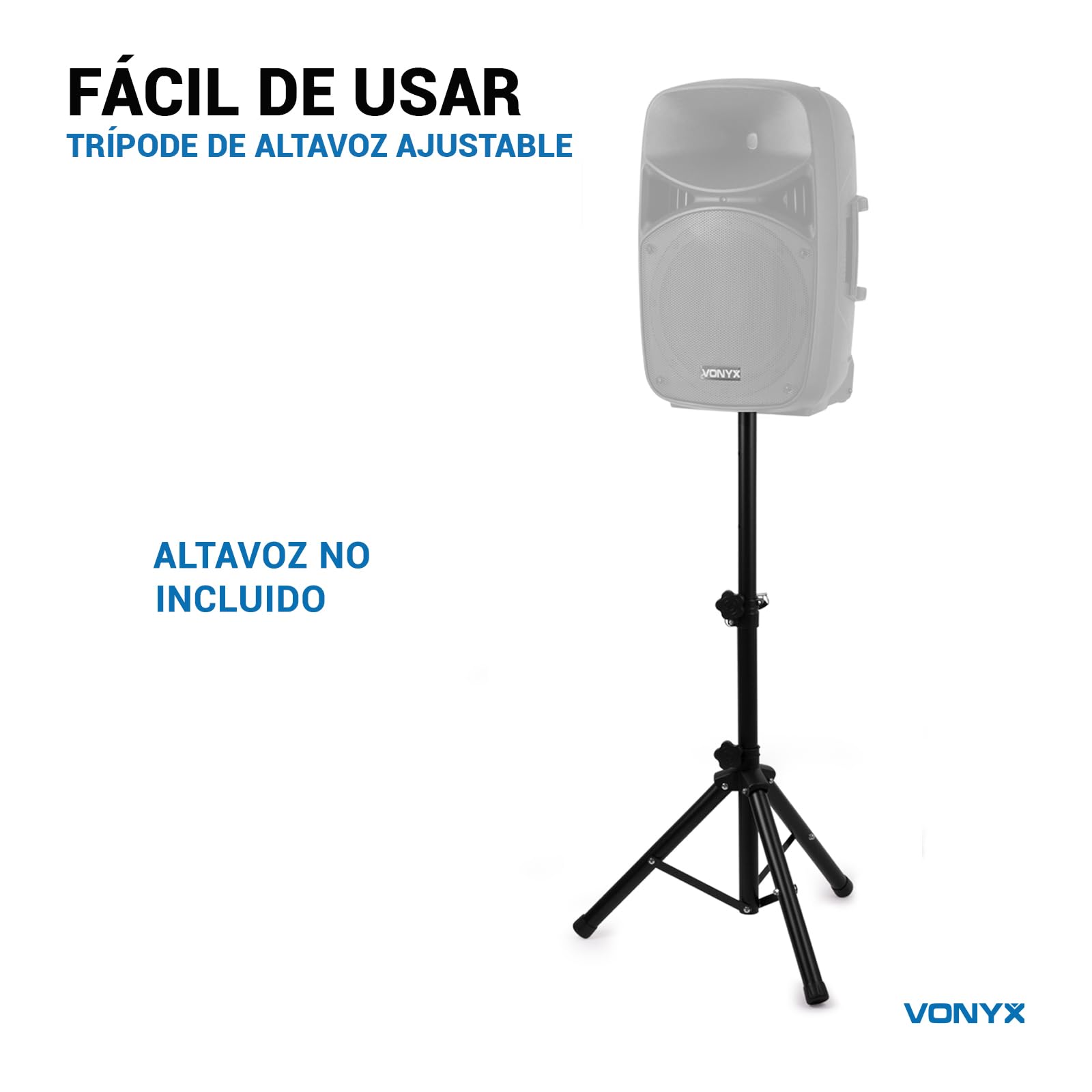 Vonyx LS01 Soporte de Altavoz con Altura Ajustable hasta 180cm con 5 Posiciones, Carga máxima 30 Kg, Pasador de Bloqueo de Seguridad, para Altavoces con Agujero de 35mm, Acabado en Color Negro Mate