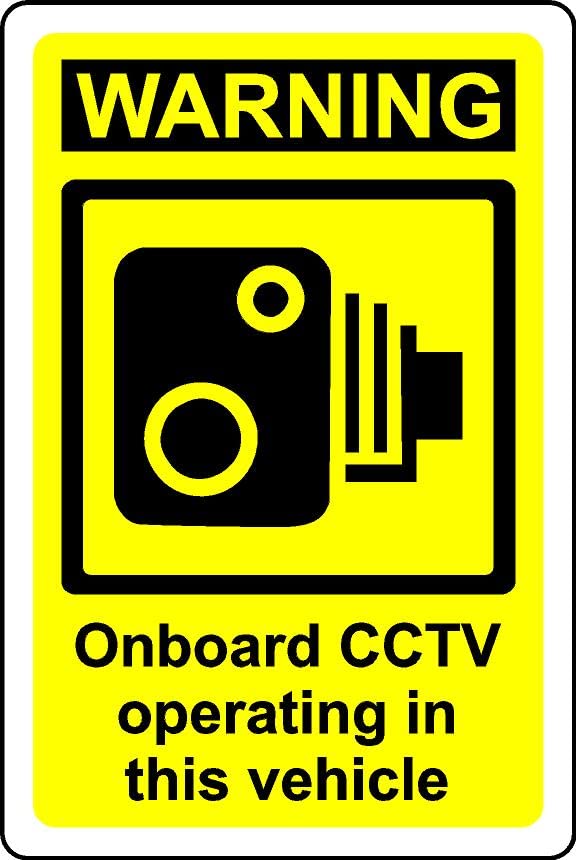 Warning onboard cctv operating in this vehicle sign - Self adhesive sticker (200mm x 150mm)