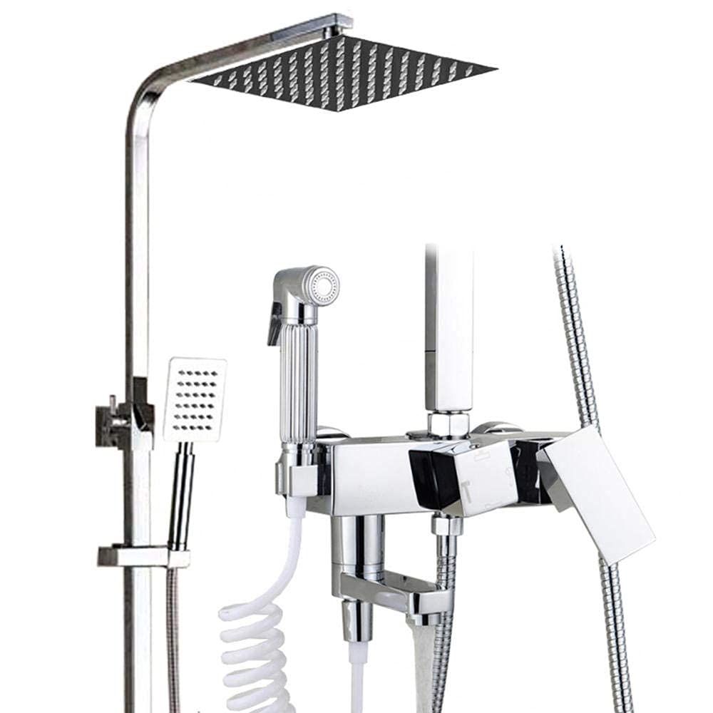 AYCDL Shower Kits with Overhead Shower Chrome-Plated, Brass Square Anti-Limestone Shower Head Hot and Cold Shower System