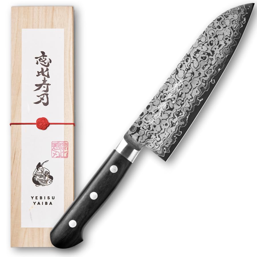 プロ用高級包丁 金次郎 三徳包丁 多層鋼 刃渡り165mm（紙箱入り）】 ダマスカス包丁