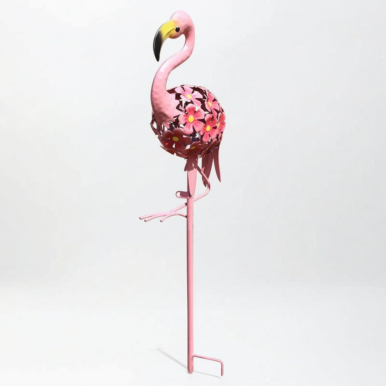 Flamingo Skulptur Metall Gartenfigur Deko Statue Gartenskulptur mit Blumenmuster Langlebig mit Bodenstecker für Hof Beet Balkon Außenbereich Dekoration 70cm