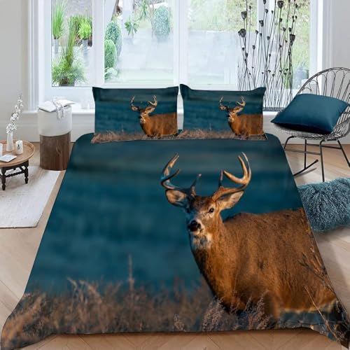 Housse de Couette 200x200 Cerf, Animal Parure de Lit Microfibre 2 Personnes 3D Housse Couette Cerf, Linge de Lit et Taies d'oreiller ALL1852