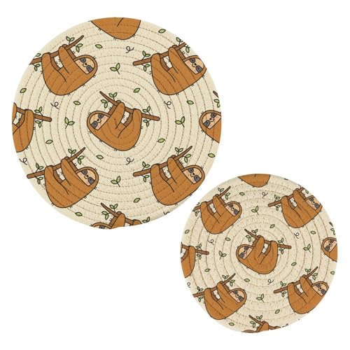 SoreSore 鍋敷き 耐熱 コースター 耐熱皿マット カップコースター なまけもの 怠け者 黄色 おもしろ 可愛い お鍋シート 断熱パッド コットン 滑り止め おしゃれ 丸型 防水 ポットマット コップ敷き お鍋マット 大小2枚セット