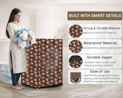 Image of Stylista Washing Machine Cover Compatible for LG 9 kg Inverter Wi-Fi Fully-Automatic Front Load FHT1409SWS, STS-VCM Floral Printed Pattern
