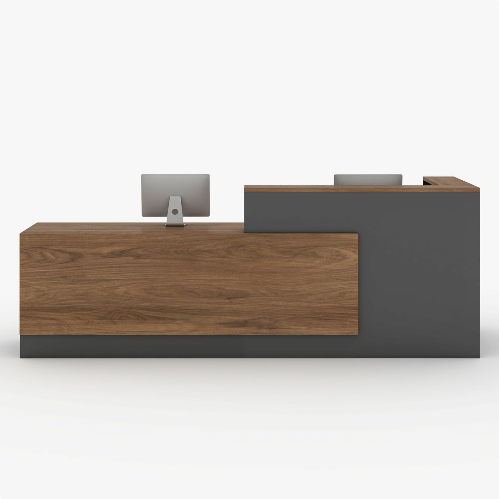 SIMILAR TO…L-Shaped Reception Desk with Counter and Lockable Drawers and Storage,Modern Front Desk Reception Counter for Checkout, Lobby, Beauty Salon (Iron Grey_D, Left_63*24 * 41IN)