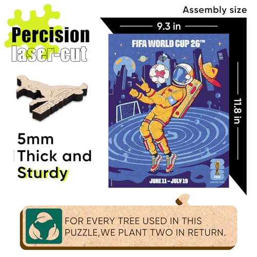 Image of FIFA World Cup 2026 City Puzzle Houston City Poster - Wooden Puzzle for Adult, 200 Pieces Unique Shape Puzzle, 5MM Thick, Creative Collectible Gift for Fans, Officially Licensed Product, 9.3x11.8''