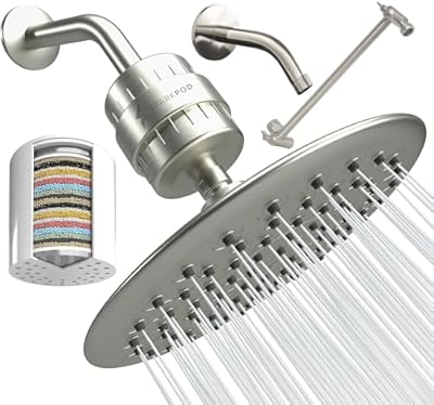 SparkPod High Pressure Shower Filter Head with Shower Arm and Extension - Water Filter and 9.5" Shower Head with Enhanced Formula Filter Helps Remove Chlorine (Elegant Brushed Nickel)