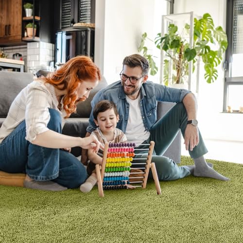 Living Room Area Rug, Grass Green Large Luxury Soft Fluffy Shaggy Carpet for Bedroom Dorm Bedside Lounge Office, Non-Slip, Washable Throw Rug for Home Decor, 160x230cm - Image 6