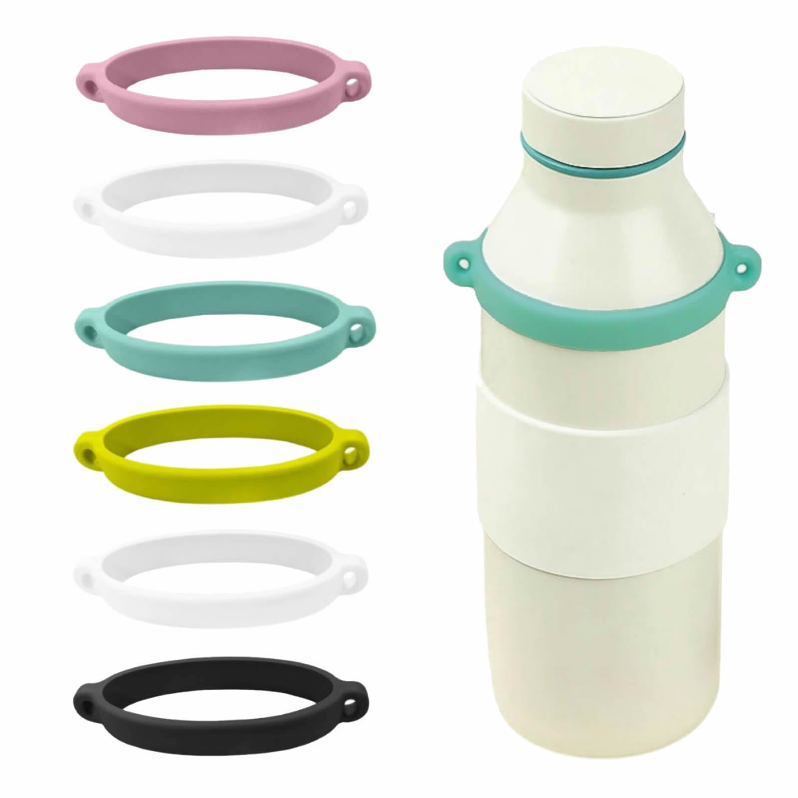 6Pcs Silicone Bottle Strap Rings,Flexible Water Bottle Handle Holder for Gym, Outdoor Sports & Daily Commuting -5 Colors, Universal Fit for Most Bottles