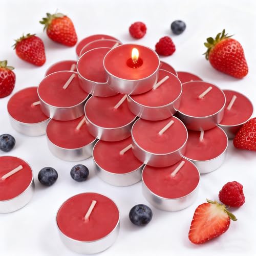 25Pcs Palm Wax Tea Light Candles - Mixed Berries Scented 4 Hour Burn Time, Paraffin-Free Long-Burning Scented Candles for Home, Relaxation, Romantic Dinners & Decor