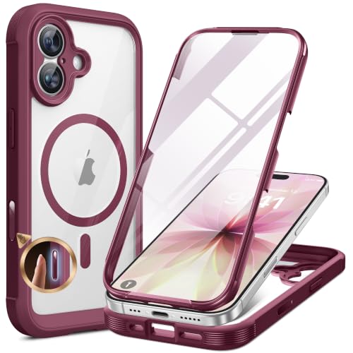 Image of Miracase for iPhone 17 Case 6.3'', Full-Body Bumper Military Drop Protection Outdoor Phone case with Built-in Glass Screen &Camera Control,Easy Installation,No Gap,Compatible with MagSafe,Wine Red
