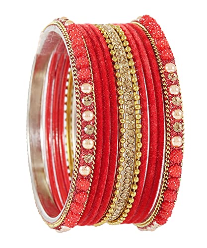 Image of NMII Metal with Zircon Gemstone, Pearls and Beads Studded Glossy Finished Bangle Set For Women and Girls