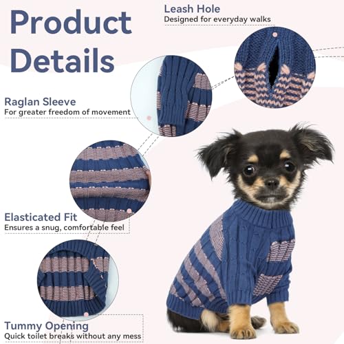 Hjumarayan Hundepullover Mittelgroße Hunde - Pullover Hund mit Geschirrloch, Warm Hunde Strickpullover Winter mit Beinen, Pit-Streifen Hundepulli für Border Collie, Frenchie, Blau XL