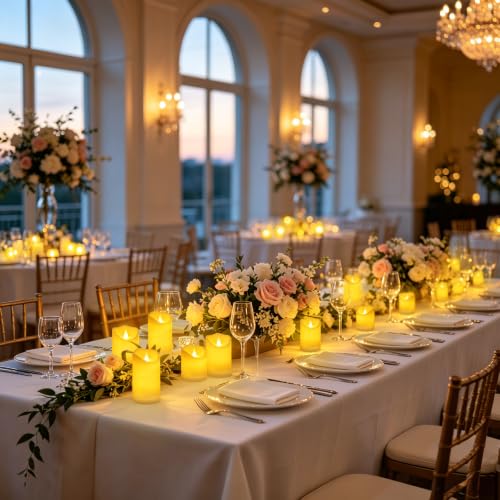 Image of antizer Flameless Candles Set of 9 Plastic LED Ivory Pillars with 2 Remotes & Timer, Battery Operated Outdoor Decor for Garden Patio, Wedding & Home Festival (Ivory - 3 inch D x 9 Pack)