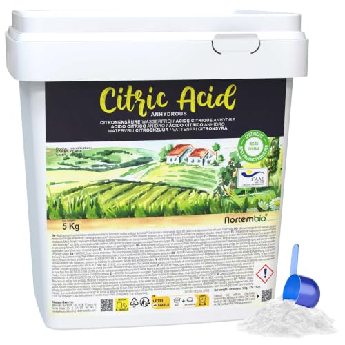 Nortembio Ácido Cítrico 5 kg 100% Puro Anhidro en Polvo Descalcificador y Desincrustante Natural Antical para Limpieza de Baño, Cocina, Cafeteras y Hogar + Ebook Gratis