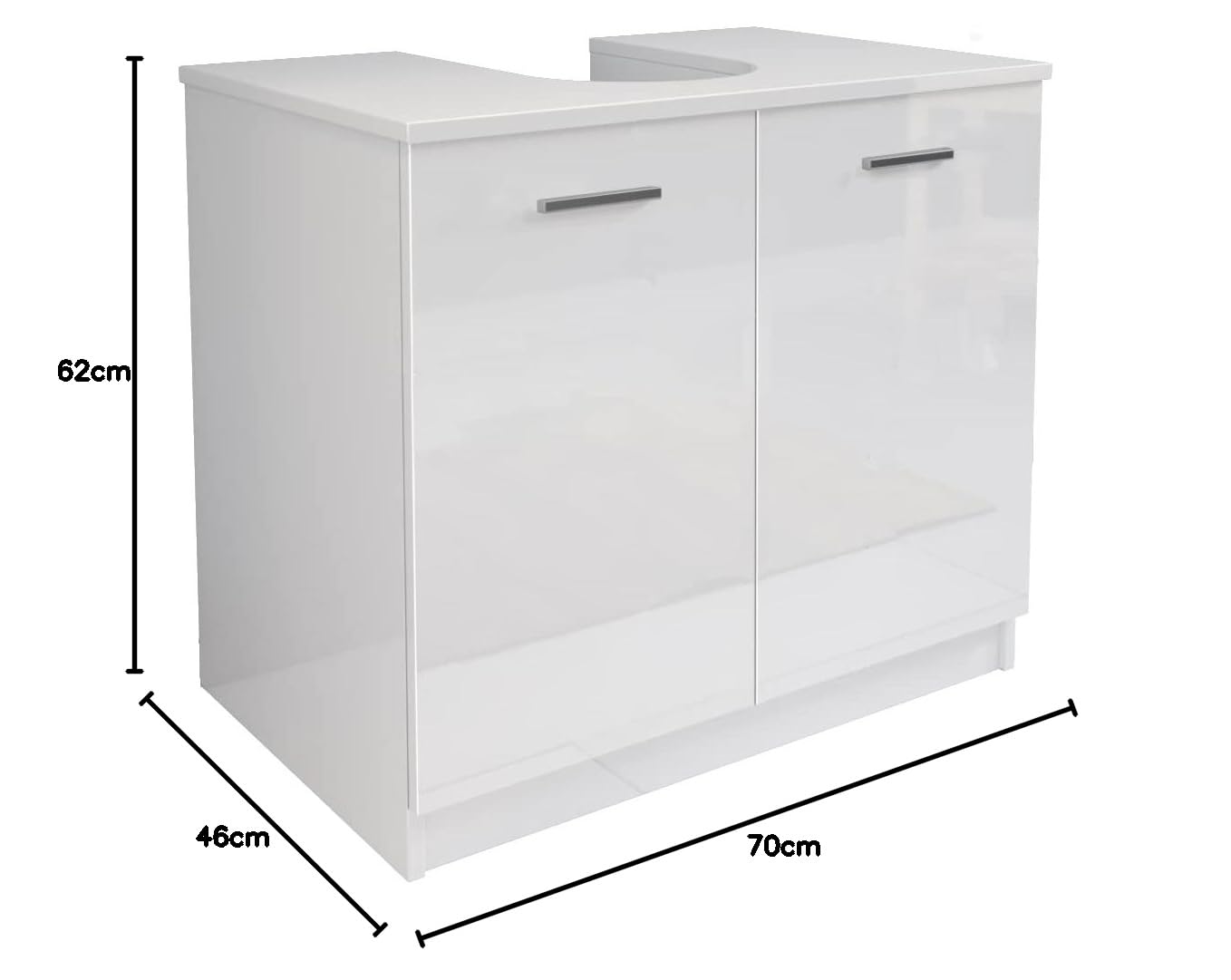 MaMa Store Copricolonna Mobile in Kit da Montare Sottolavabo con 2 Ante Bianco Lucido Laccato, L. 70cm x P. 46cm x H.62cm