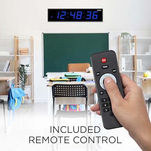 Image of Ivation Huge Oversized 48 inch Large Digital LED Clock | Big Digital Clock w /Multi-Function Display - Stopwatch, Timer, Alarms, Temp & Date | 6 Brightness Levels, Time Memory & Remote (Blue) | Multi-function with Timer, Stopwatch, Alarms, Temp & Date, Aluminum frame, 6 Brightness levels, Time memory, Remote | Blue