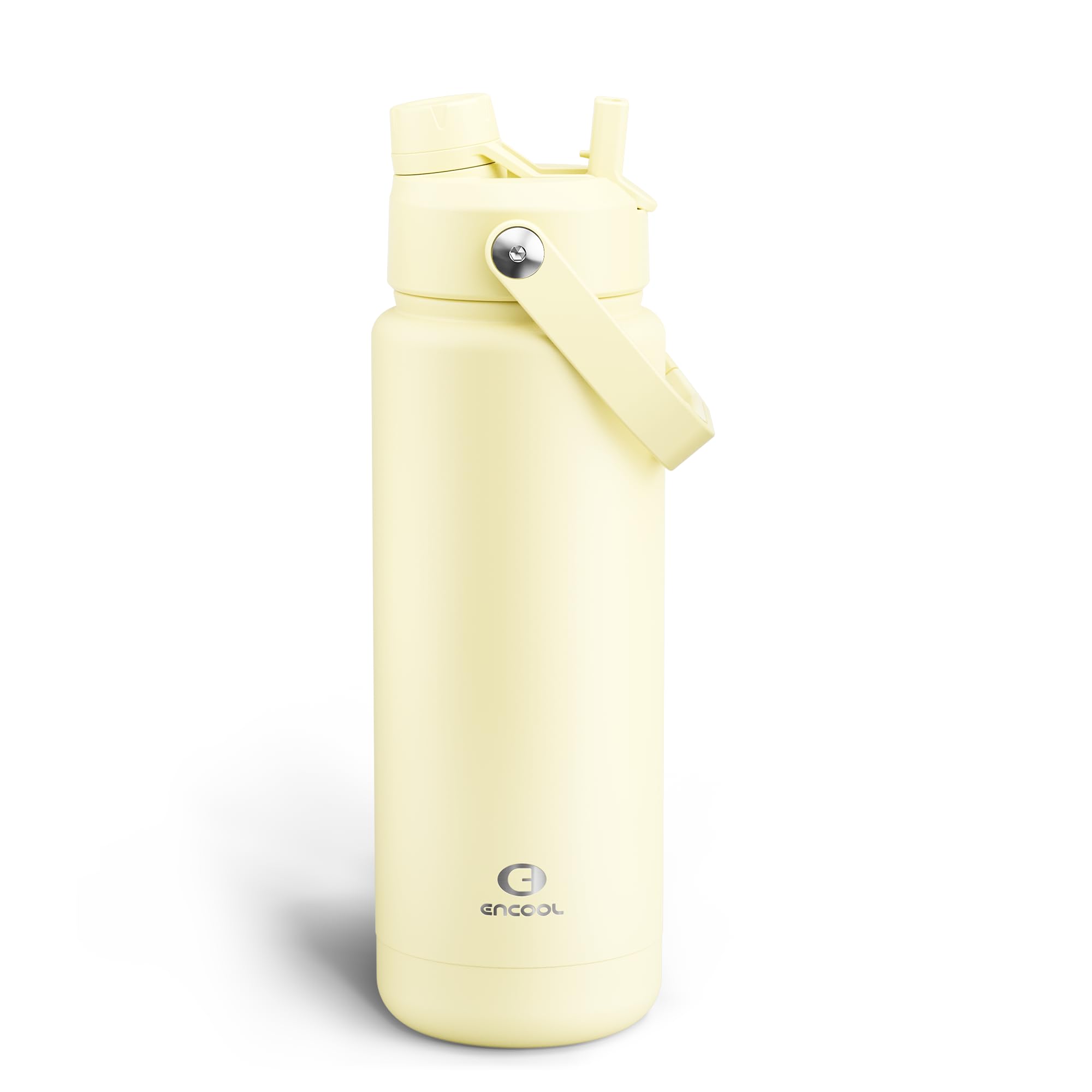 ENCOOL Insulated Water Bottle with Straw Stainless Steel Water Bottle, Leak-Proof, BPA-Free, Double Wall Vacuum Keeps Cold for 24 Hours for Sports, Travel, School (32 oz, Light Vanilla)
