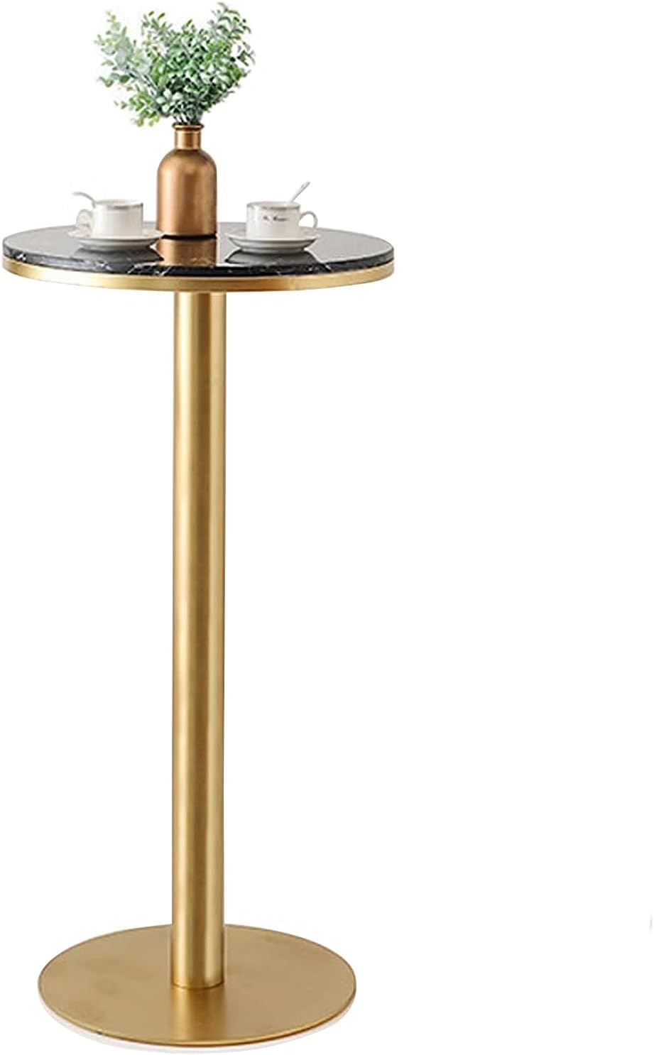 Black Bar Table Marble Top Coffee Table, Modern Round Cocktail Table with Metal Base, Easy to Assemble High Bar Counter Table (Size : 55x95cm)